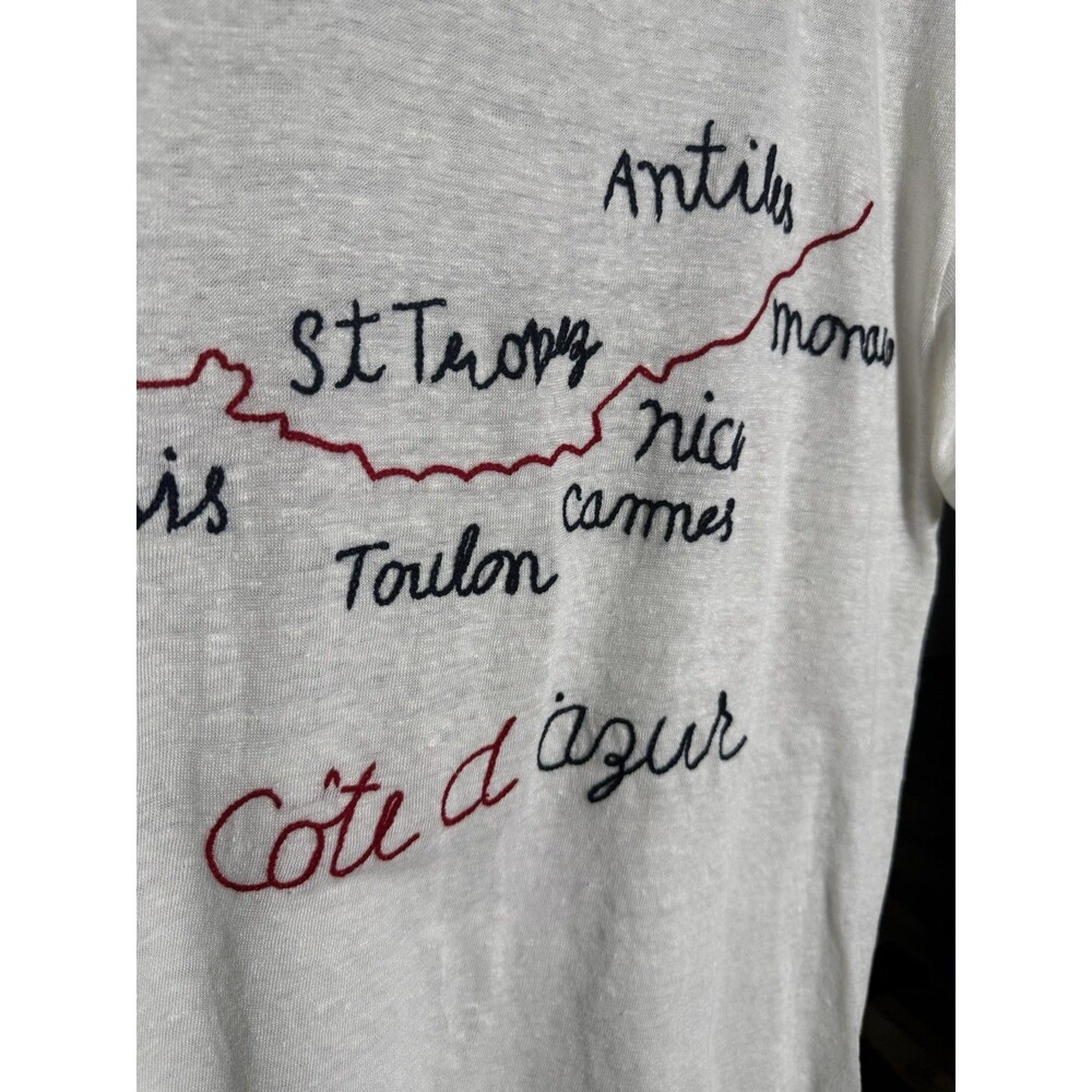 Banner Day Côte d’Azur Linen Graphic Tee Women Large White French Riviera Top - Picture 4 of 6